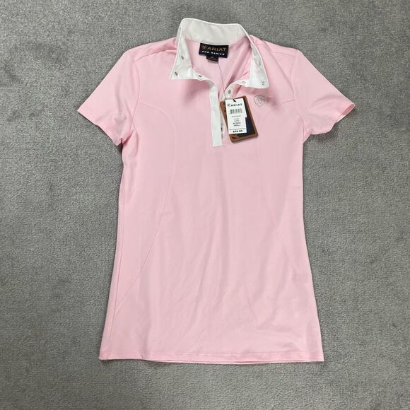 Ariat Pro Series Womens Small Aptos Show Top Polo Pink White Short Sleeves NWT - Picture 1 of 5
